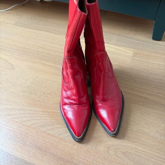 Women ZARA Red Cowboy Boots - Picture 3 of 5